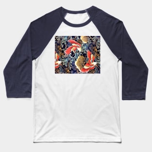 FLYING CRANES ,FLOWERS, SEA WAVES RED NAVY BLUE FLORAL Baseball T-Shirt